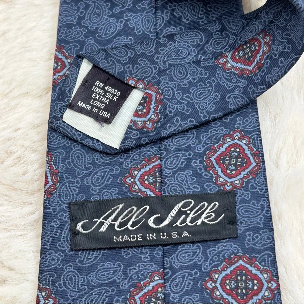 Classic Blue‎ and Red Silk Tie with Medallion Pattern